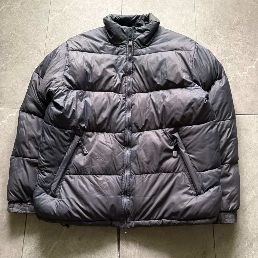 Vintage White Sierra Puffer Jacket Large Gray Down Insulated Ripstop Full Zip
